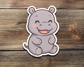 Sticker hippopotame chibi - Sticker vinyle imperméable animal kawaii