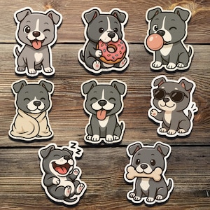 Pitbull Sticker Pack – Cute Kawaii Pit Bull Decals | Chibi Dog Stickers for Laptop, Water Bottle, Journal, Dog Lover Gift