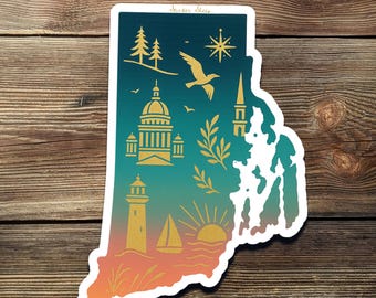Rhode Island Vinyl Sticker: Lighthouse, Capitol & Sailboat - Waterproof Decal