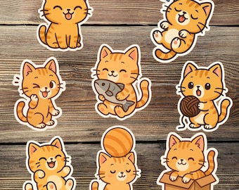 Kawaii Orange Tabby Cat Sticker Set: Waterproof Laptop Stickers
