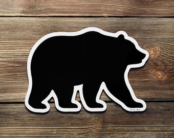 Minimalist Bear Silhouette Sticker: Waterproof Vinyl Decal for Laptop, Water Bottle