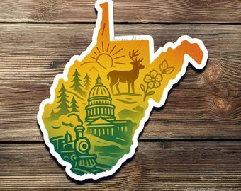 Vinylsticker West Virginia | Hert, trein en zonsondergang, natuurcadeau