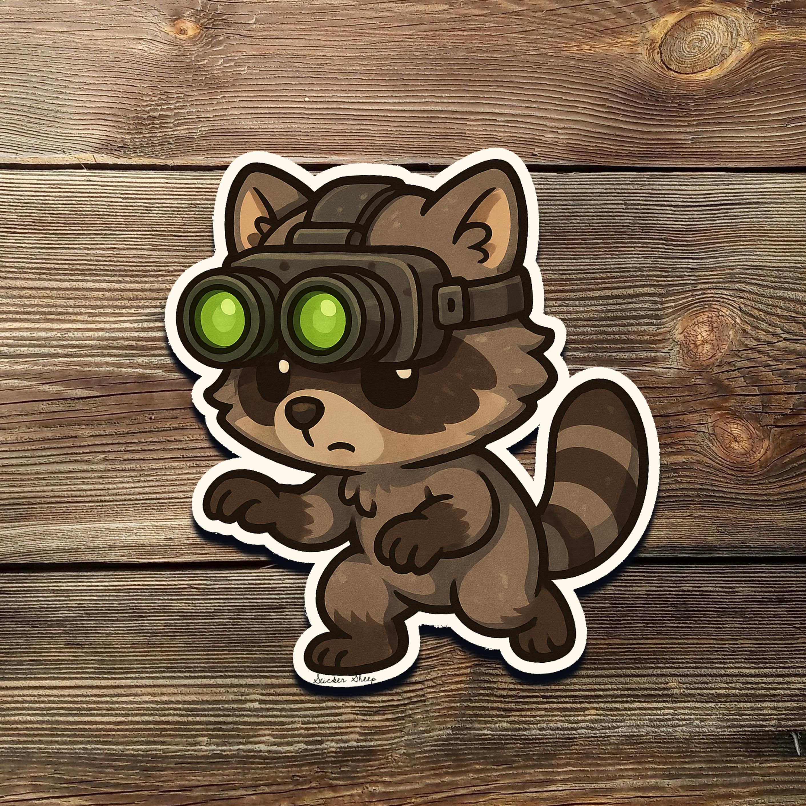 Tactical Raccoon Sticker – Funny Night Vision Trash Panda Vinyl