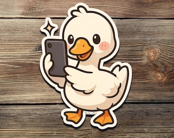 Goose Selfie Sticker - Lustiger süßer Kawaii Enten-Vinyl-Aufkleber für Wasserflaschen, Laptops, Journals & Tech-Liebhaber
