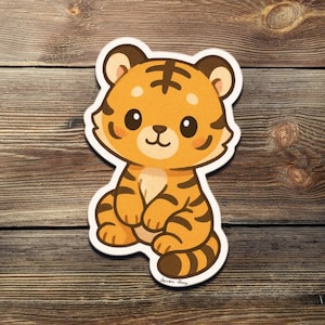 Chibi Tiger Sticker – Cute Kawaii Jungle Animal Vinyl Decal for Laptop, Water Bottle, Notebook | Tiger Lover Gift