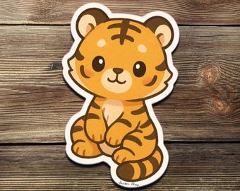 Sticker Chibi tijger – schattige kawaii jungle dieren vinyl sticker voor laptop, waterfles, notebook | Cadeau tijgerliefhebber