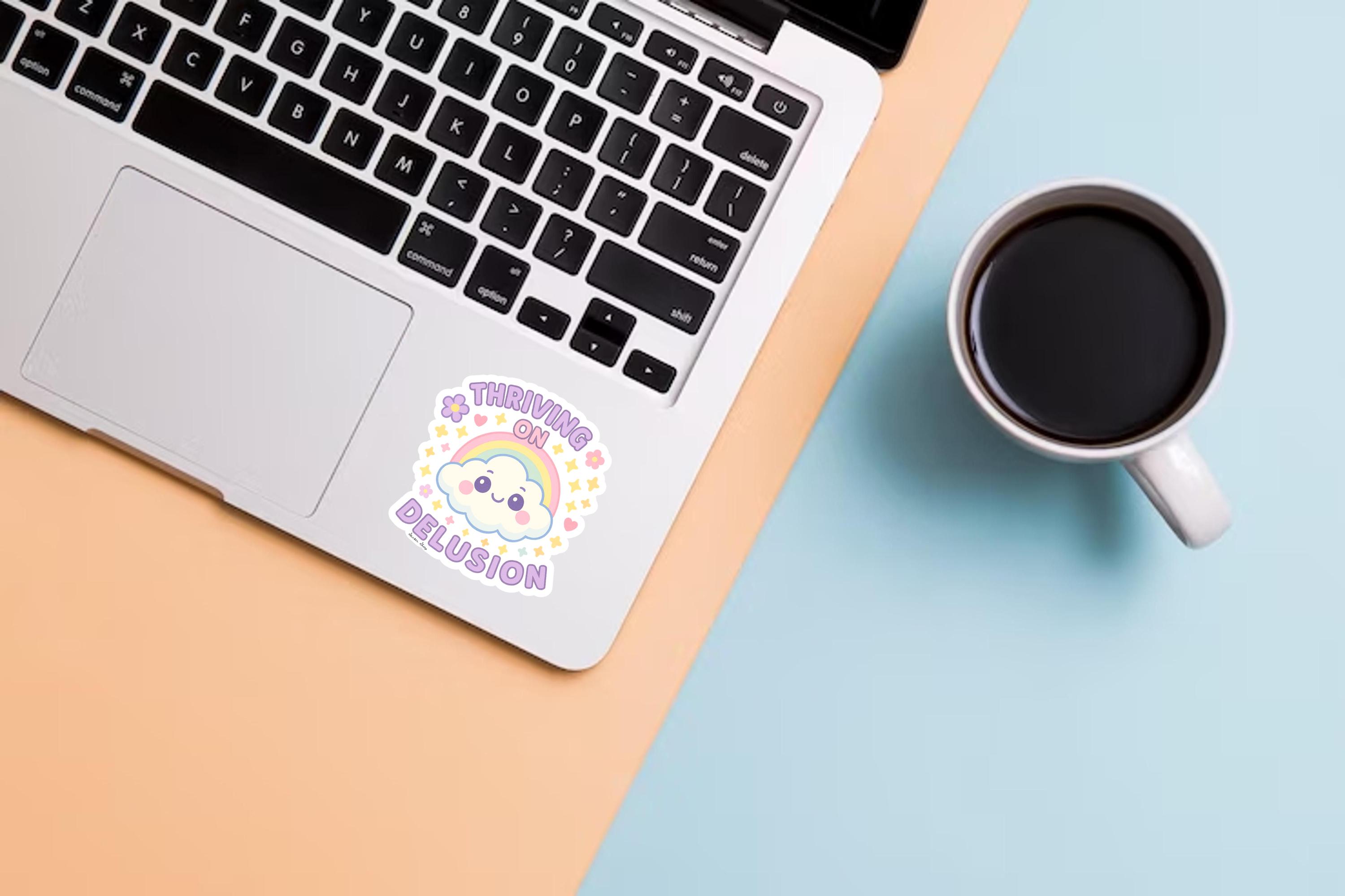 Delusion Graphics Sticker Thriving on Delusion Sticker: Kawaii Cloud Rainbow Vinyl Decal - Etsy