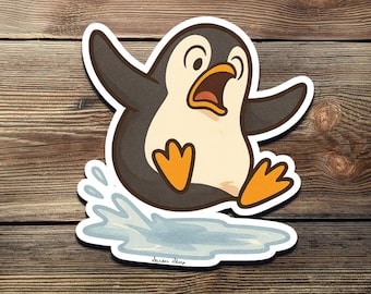 Funny Slipping Penguin Sticker – Waterproof Vinyl Decal