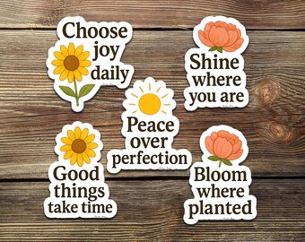 Floral Motivational Sticker Pack: Sunflower & Peony, Positive Quotes