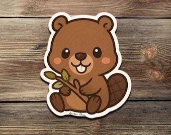 Chibi Beaver Sticker – Cute Kawaii Beaver Vinyl Decal | Adorable Animal Sticker for Laptop, Water Bottle, Journal Gift