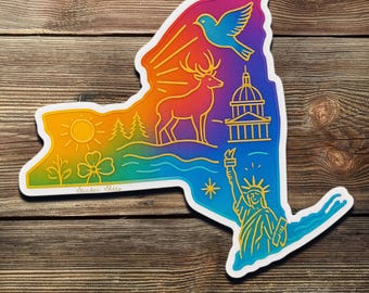 New York State Sticker: Liberty Deer Rainbow Vinyl Decal