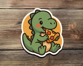 Dinosaur Eating Pizza Sticker – Funny Jurassic Foodie Vinyl Decal
