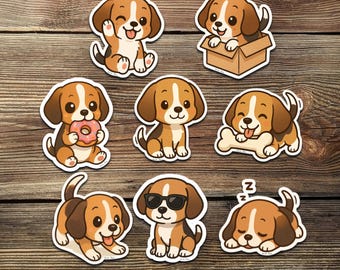 Beagle Sticker Pack – Chibi Dog Vinyl Decals with Playful Puppy Poses Design
