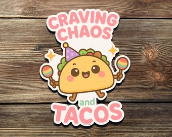 Pegatina de taco kawaii: antojo de caos, divertida calcomanía de comida