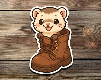 Kawaii Ferret in Boot Sticker: Funny Animal Decal