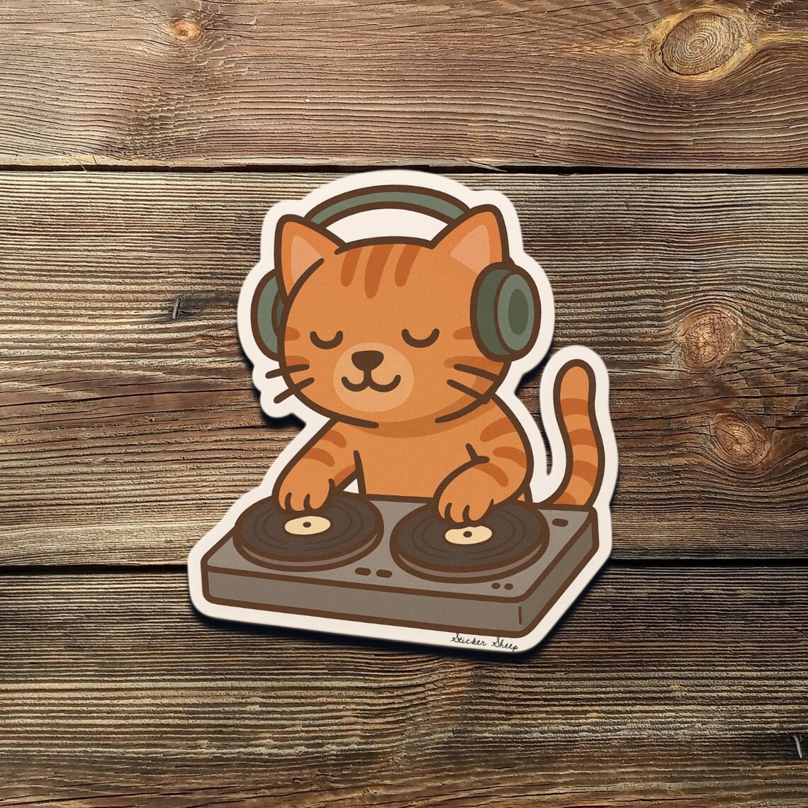 DJ Cat Vinyl Sticker – Tabby on Turntable Music Design - Etsy