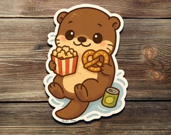 Kawaii Otter Snack Sticker: Funny Animal Vinyl Decal