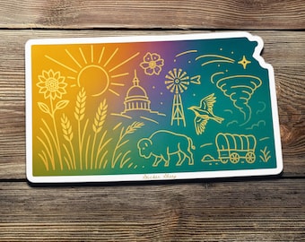 Kansas State Vinyl Sticker – Bison, Sunflower, & Sunset Design