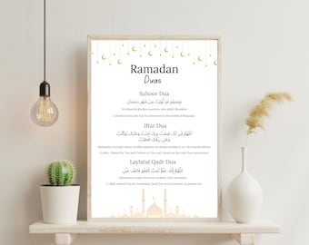 Suhoor, Iftar, and Laylatul Qadr Dua for Ramadan, Muslim Fasting Wall Art Supplication (Printable)