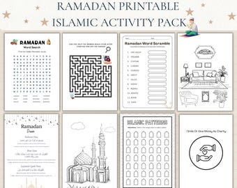 Ramadan Activity Bundle, Islamic Games, Coloring Pages (PDF Download A4 Size)