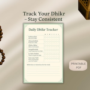 Daily Dhikr Tracker Printable: Islamic Reminder, Quran Activity (Digital Download)
