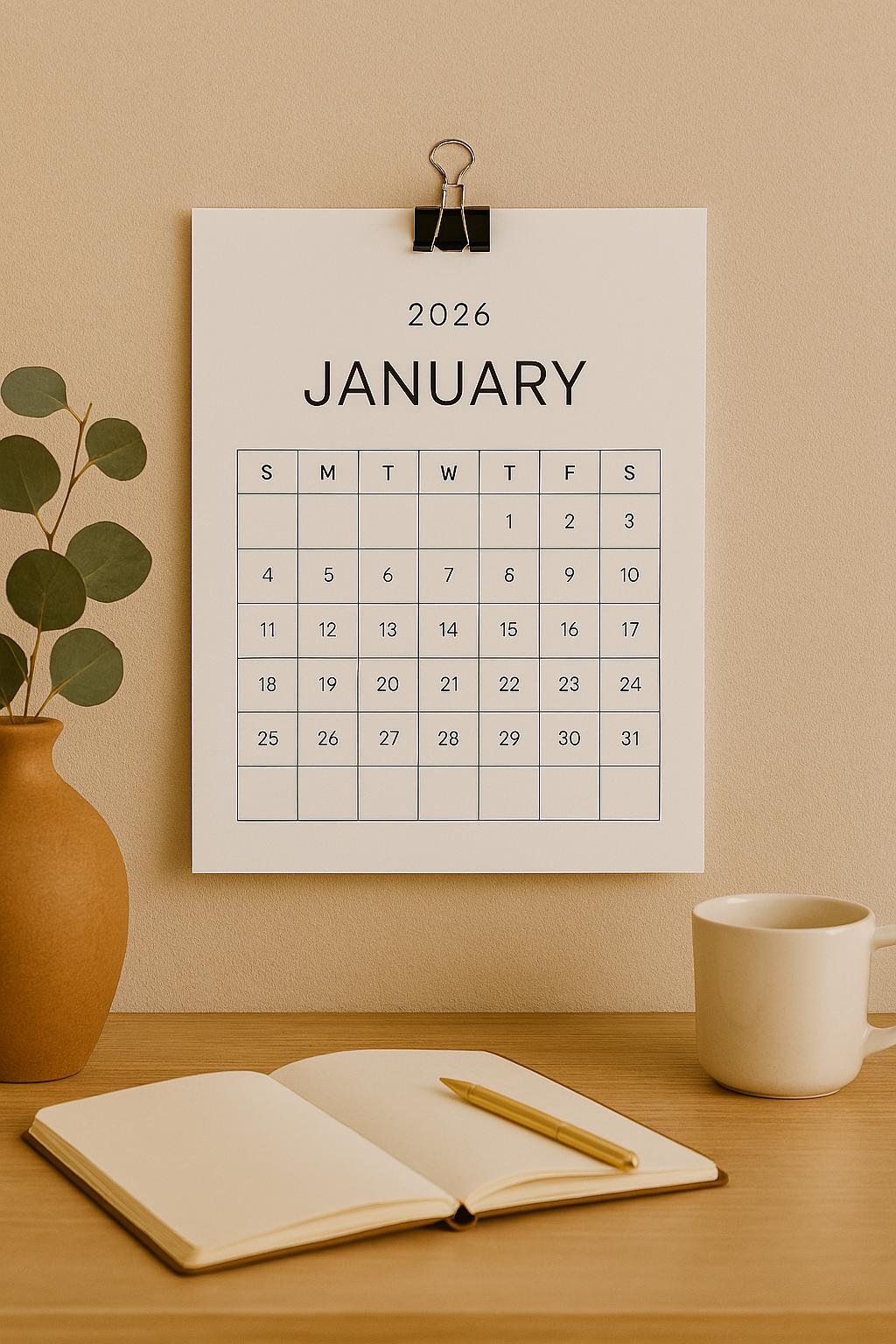 2026 Printable Minimalist Calendar – A4 PDF Wall & Desk Planner ...