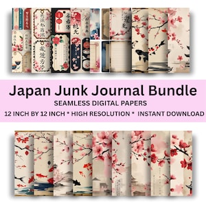 Japan Junk Journal Kit | Cherry Blossom Digital Paper | Sakura Printable | Oriental Scrapbook Pages | Instant Download