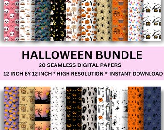 Set of 20 Halloween Digital Paper Bundle: Seamless Patterns for Tumblers, Gifts (PDF Download)