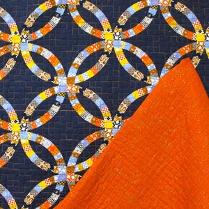 Double sided pre quilted fabric, 3YD, Ready to Use, Ruby Star Honey Navy by Alexia Abegg, Speckled Metallic Cayenne Rashida Coleman Hale