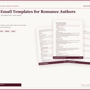 E-mailtemplates voor het ARC-team van romantische auteurs, herinneringsscripts voor recensies, berichten aan ARC-lezers, lanceringsteksten voor zelfpublicatie