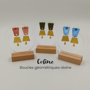 COLINE Ohrringe mit Goldglitzer, handgefertigte Harzohrringe, originelle geometrische Ohrringe, handgefertigter Damenschmuck, Statement-Piece
