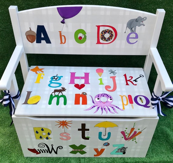 Child S Storage Bench Abc S Toy Storage Window Seat Etsy