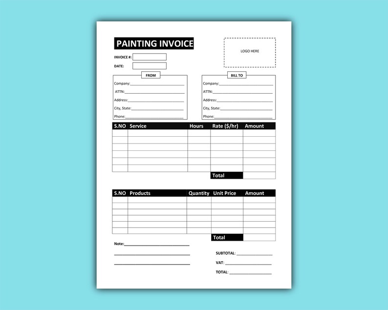 Painting Invoice. Minimalist Paint Invoice Template, Invoice Editable, Painters Invoice in Microsoft Word format, Invoice Template image 2