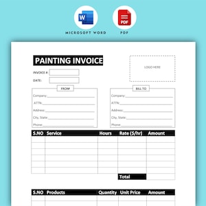 Painting Invoice. Minimalist Paint Invoice Template, Invoice Editable, Painters Invoice in Microsoft Word format, Invoice Template image 1