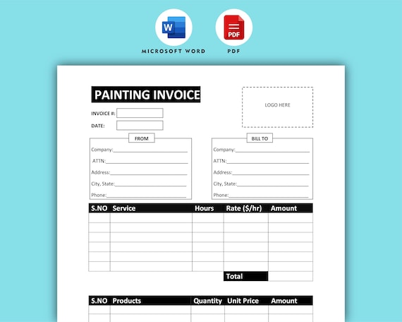 Painting Invoice. Minimalist Paint Invoice Template, Invoice Editable, Painters Invoice in Microsoft Word format, Invoice Template