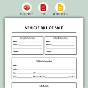 Vehicle Bill of Sale with email address Template , Printable Motor Vehicle Sale Contract, Editable Car Sale Form.