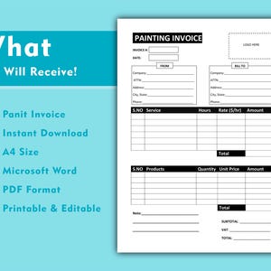 Painting Invoice. Minimalist Paint Invoice Template, Invoice Editable, Painters Invoice in Microsoft Word format, Invoice Template image 3