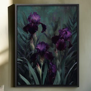 Giclée iris orageux : oeuvre d&#39;art murale gothique florale sombre de mauvaise humeur