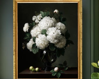 Baroque Peony Print: Moody Floral Still Life, Vintage Botanical Art