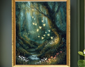 Fairy Gathering Art Print: Ethereal Forest, Mystical Woodland