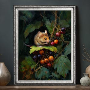 Woodland Mouse Print: Cottagecore Autumn Berry Animal Art