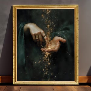 Lámina artística Toque Mágico: Manos Góticas, Polvo Dorado - Decoración Mística