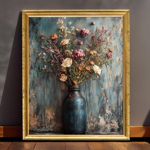 Vintage Floral Still Life Art Print: Moody Cottagecore Decor