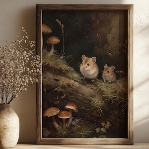 Waldmaus Art Print - Waldtier Wanddekoration, Cottagecore Pilze & Mäuse, Geschenk für Naturliebhaber