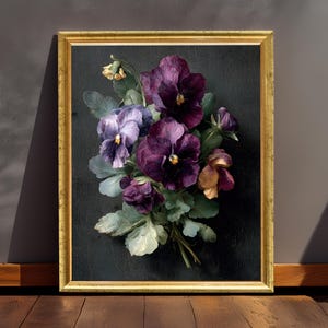 Vintage Pansy Bouquet Art Print: Moody Cottagecore Floral Still Life