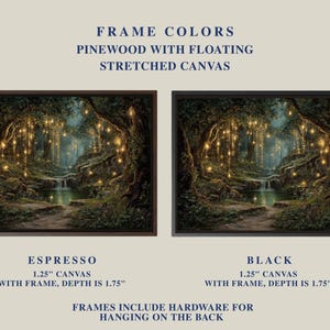 Impresión artística de cascada de bosque encantado, arte mural de bosque con luces de hadas mágicas, paisaje natural místico, decoración del hogar con bosque de fantasía imagen 11