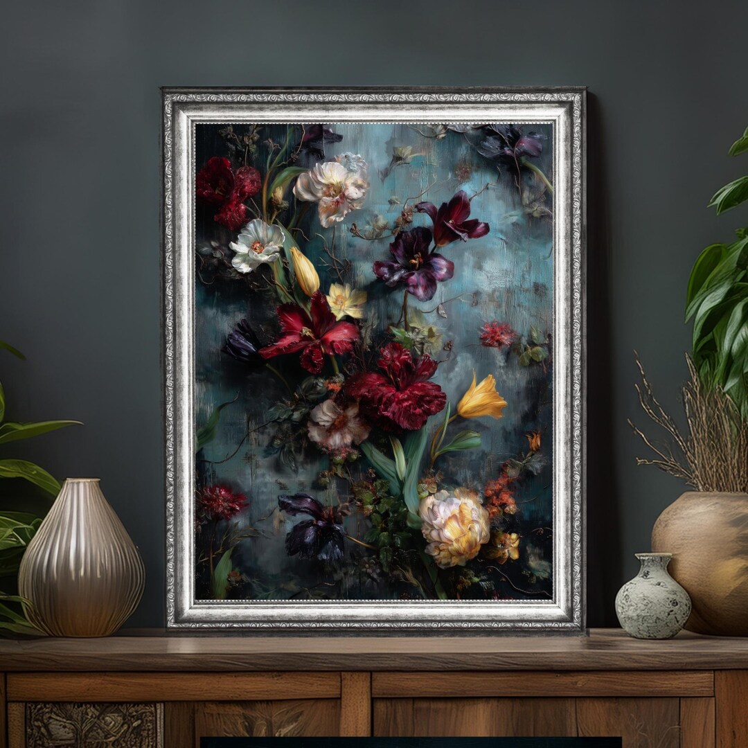 Dark Floral Still Life Art Print, Moody Baroque Aesthetic Flower ...