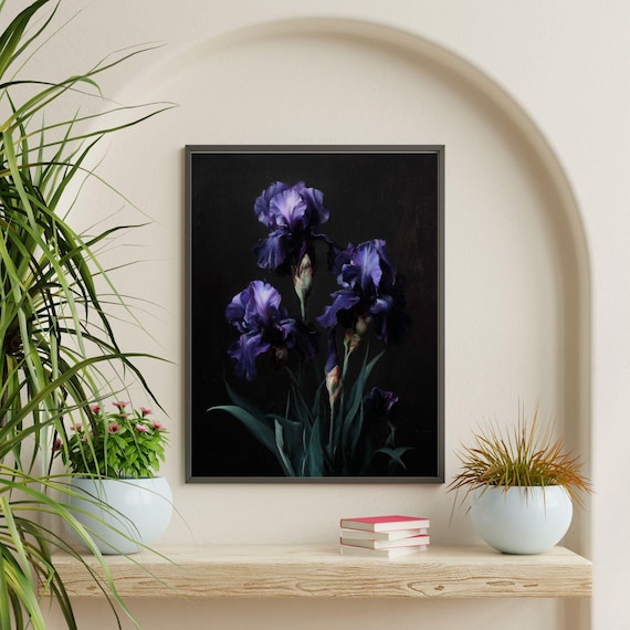 Dark Purple Iris Print: Moody Gothic Floral Wall Art - Etsy