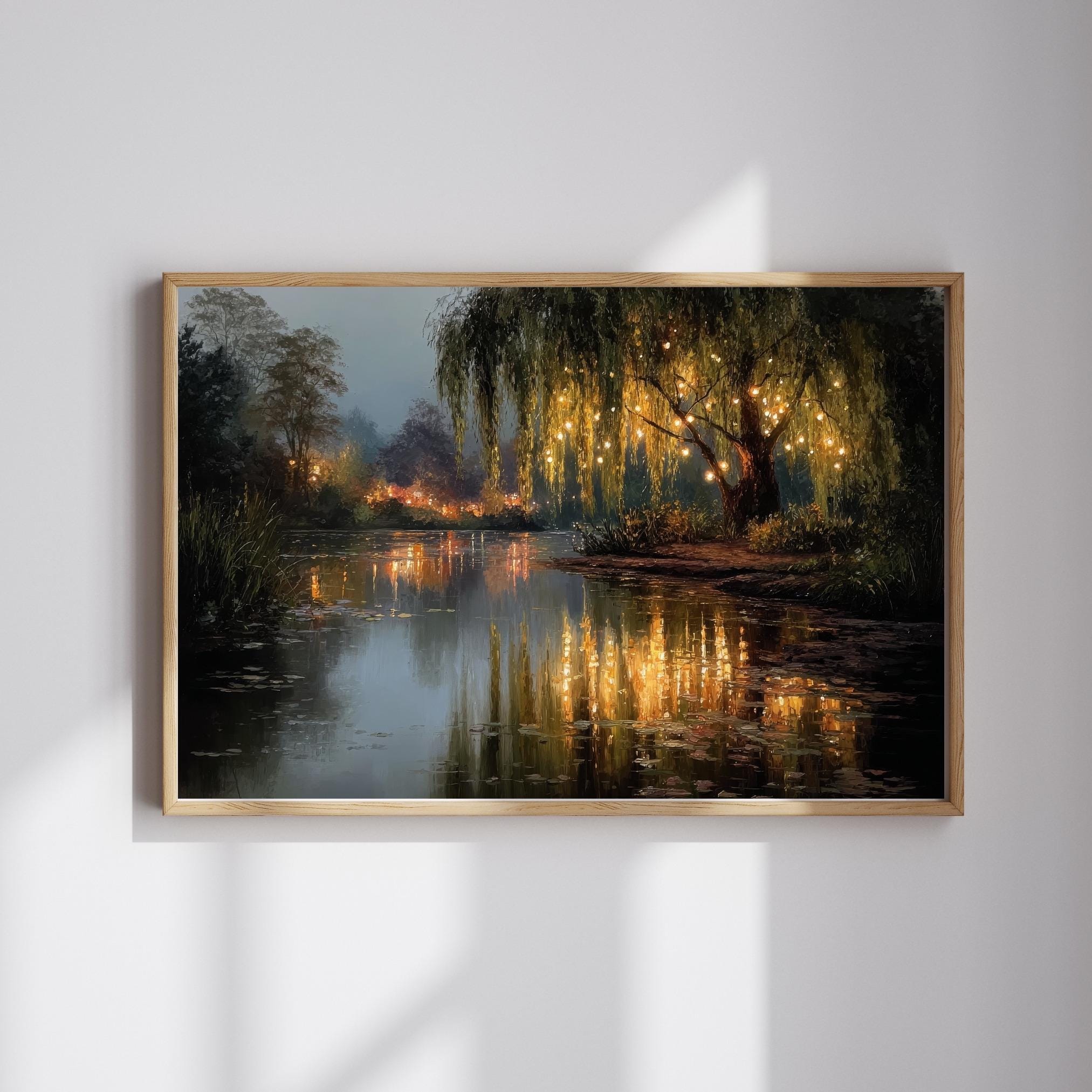 Magical Willow Tree Fairy Lights Art Print, Enchanted Lake Reflection ...