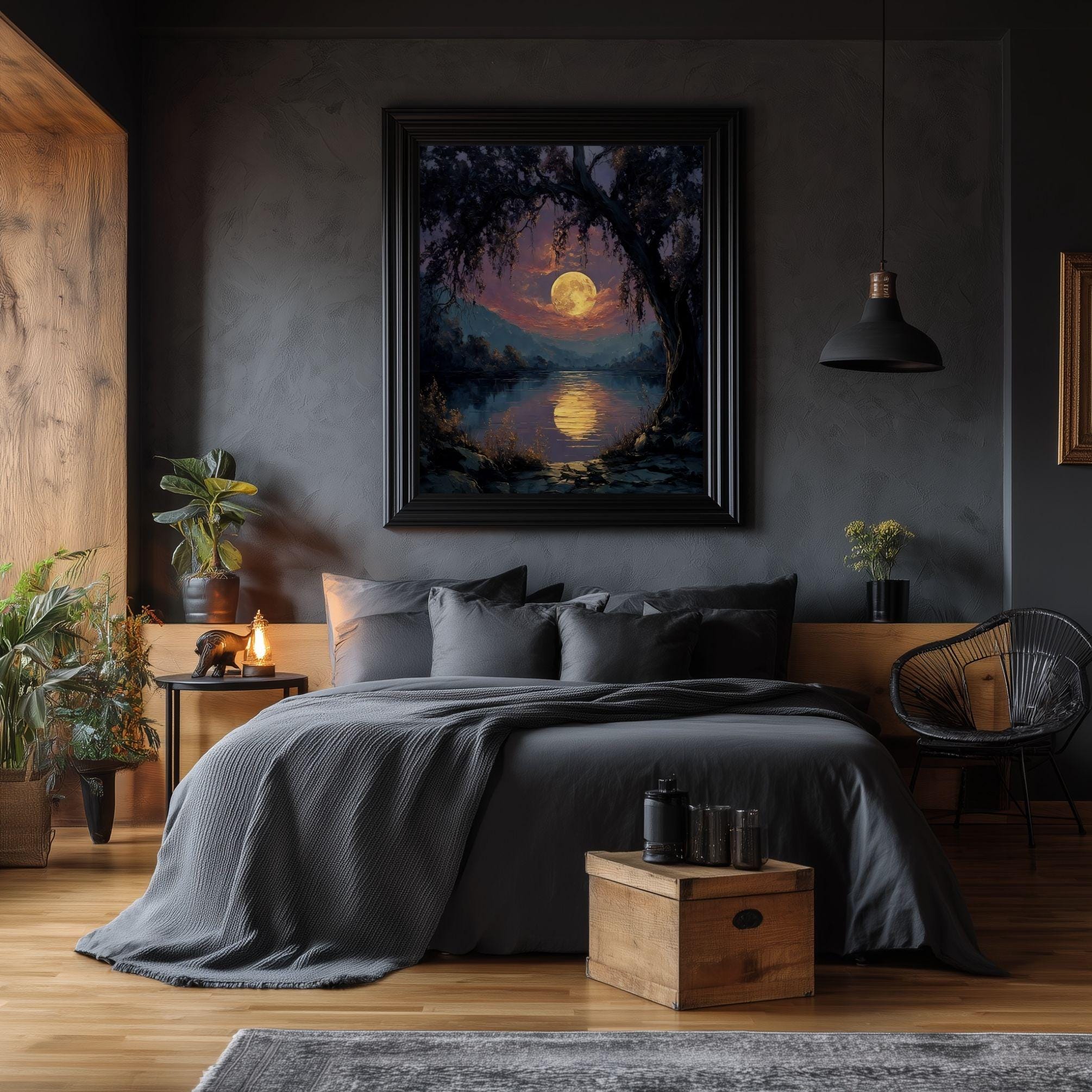 Full Moon Lake Canvas Print: Dreamy Forest Night Landscape Art - Etsy